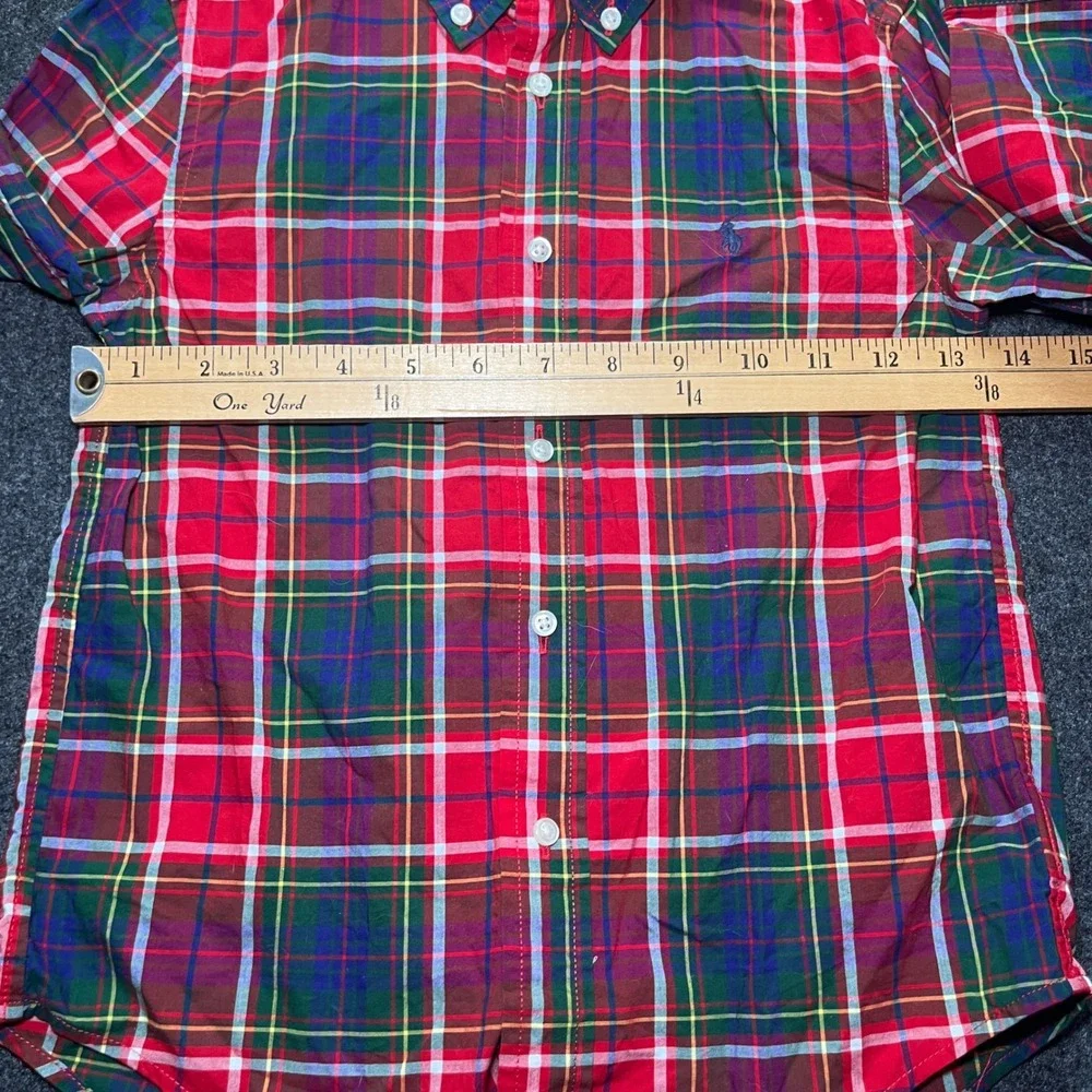 Ralph Lauren Button Down Shirt Kids Size 6 Red Plaid Excellent Natural Stretch